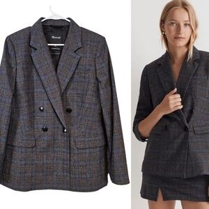 Madewell The Rosedale Blazor Double Breasted Plaid Wool Preppy Academia Size 00